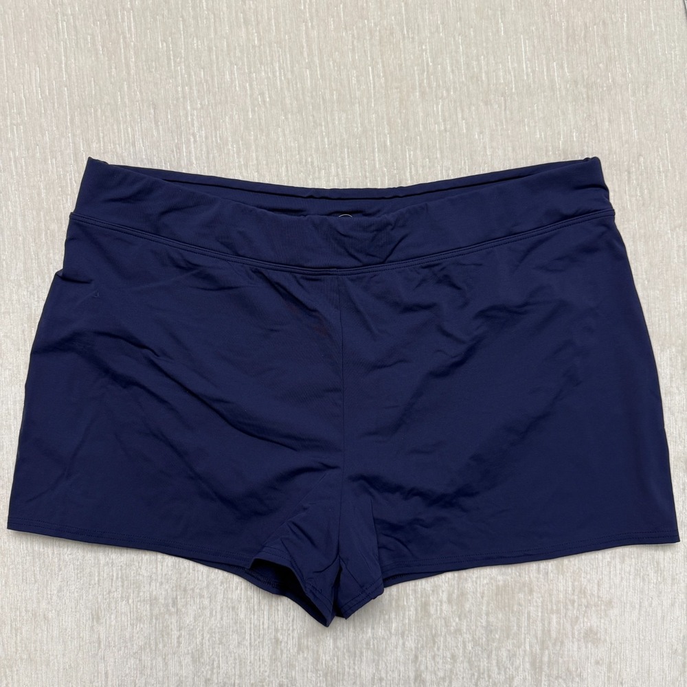 Lands' End Swim Shorts Women 18 Navy Blue Built In Brief Stretch Pool Bike Beach